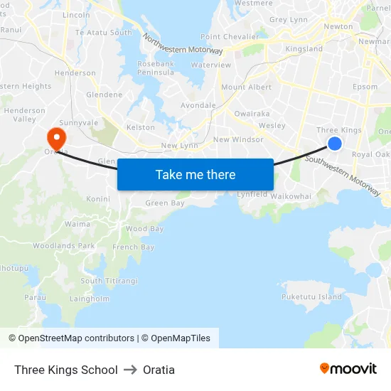 Three Kings School to Oratia map