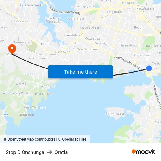 Stop D Onehunga to Oratia map