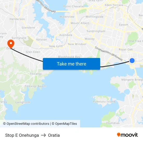 Stop E Onehunga to Oratia map