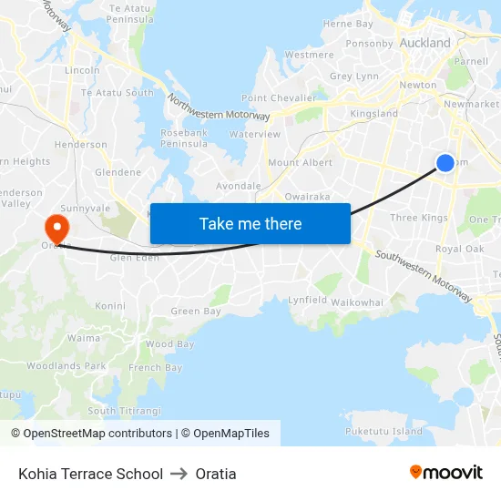 Kohia Terrace School to Oratia map