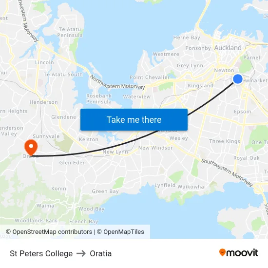 St Peters College to Oratia map