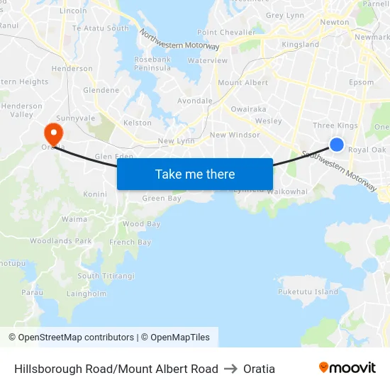 Hillsborough Road/Mount Albert Road to Oratia map