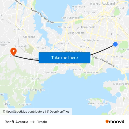 Banff Avenue to Oratia map