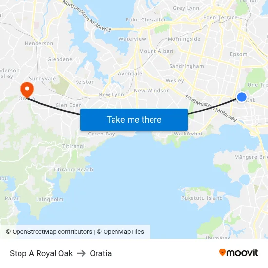 Stop A Royal Oak to Oratia map