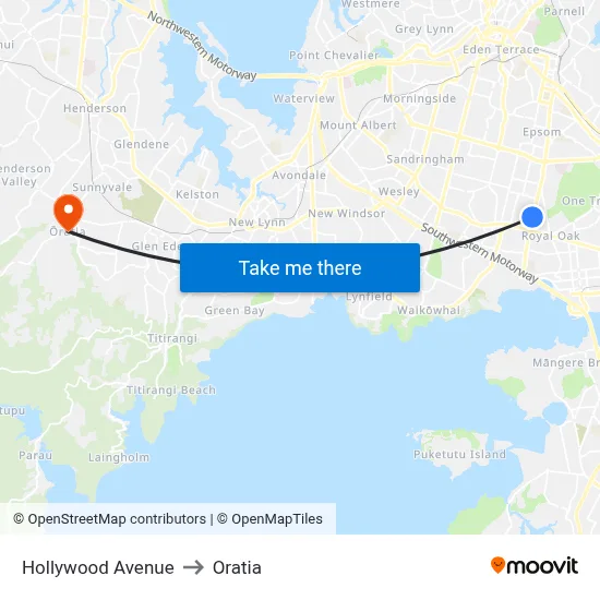 Hollywood Avenue to Oratia map