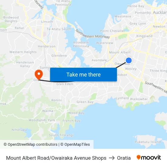 Mount Albert Road/Owairaka Avenue Shops to Oratia map