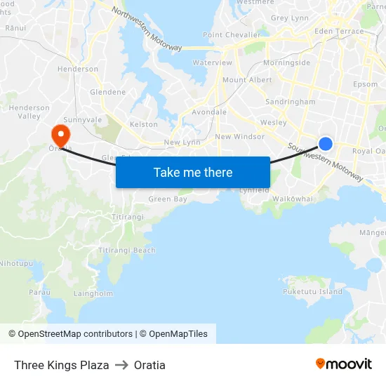 Three Kings Plaza to Oratia map