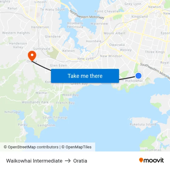 Waikowhai Intermediate to Oratia map