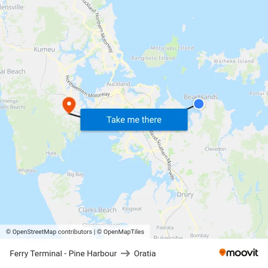 Ferry Terminal - Pine Harbour to Oratia map