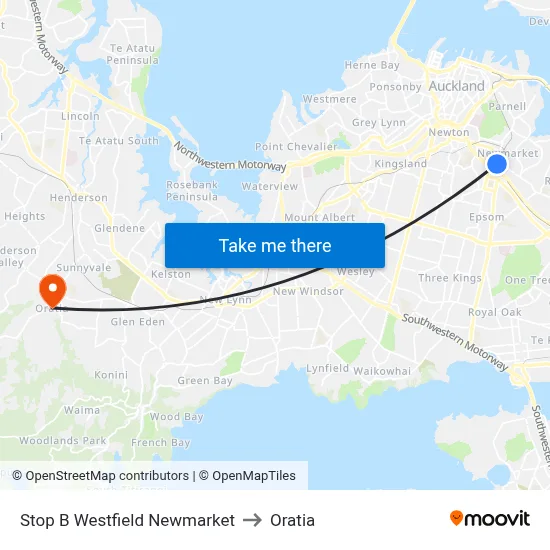 Stop B Westfield Newmarket to Oratia map