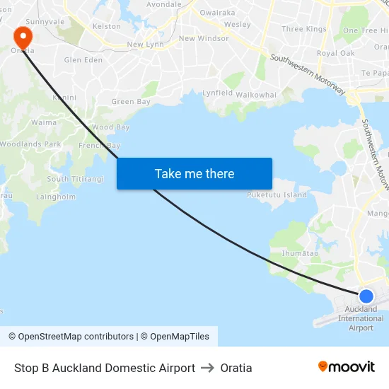 Stop B Auckland Domestic Airport to Oratia map
