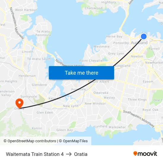 Waitemata Train Station 4 to Oratia map