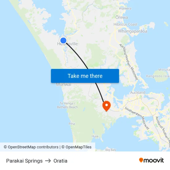 Parakai Springs to Oratia map