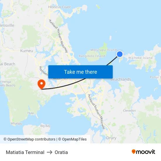Matiatia Terminal to Oratia map