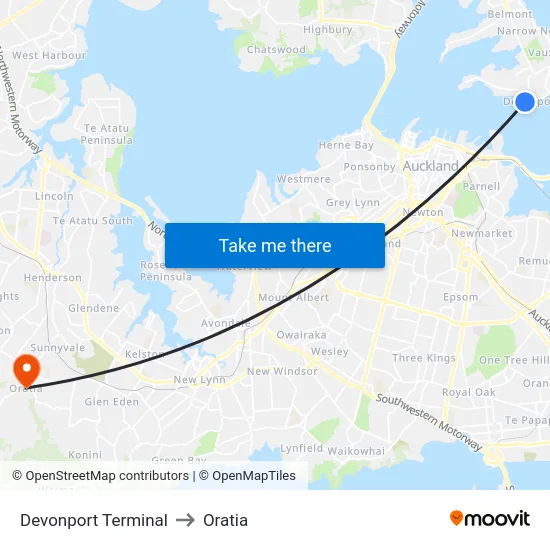 Devonport Terminal to Oratia map