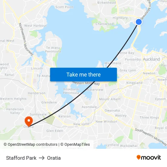 Stafford Park to Oratia map
