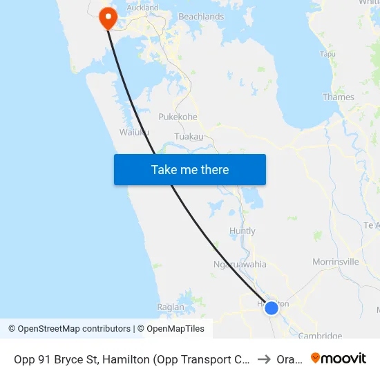 Opp 91 Bryce St, Hamilton (Opp Transport Centre) to Oratia map