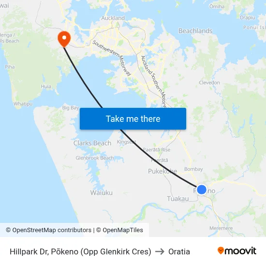Hillpark Dr, Pōkeno (Opp Glenkirk Cres) to Oratia map
