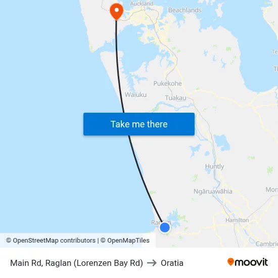 Main Rd, Raglan (Lorenzen Bay Rd) to Oratia map