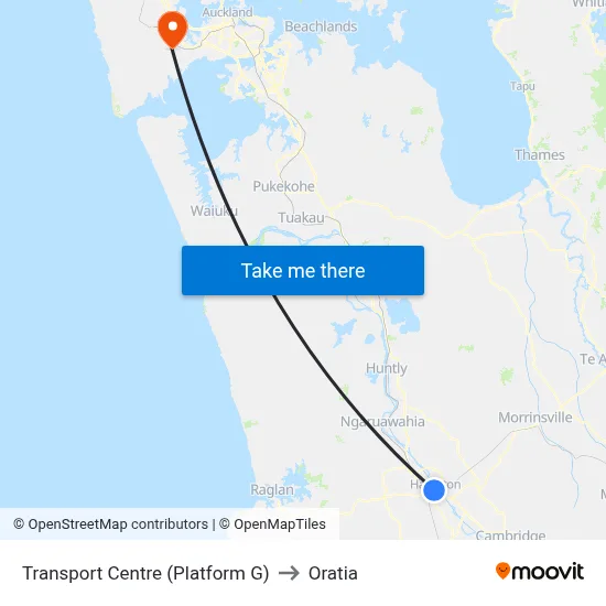 Transport Centre (Platform G) to Oratia map