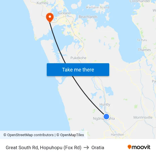 Great South Rd, Hopuhopu (Fox Rd) to Oratia map