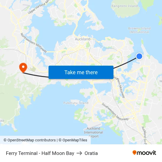 Ferry Terminal - Half Moon Bay to Oratia map