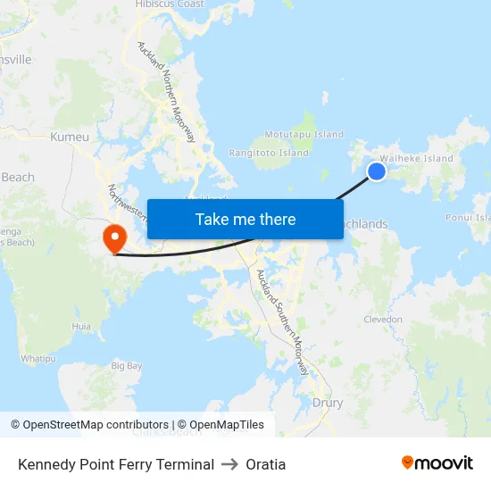 Kennedy Point Ferry Terminal to Oratia map