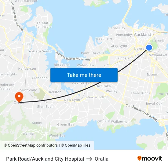 Park Road/Auckland City Hospital to Oratia map