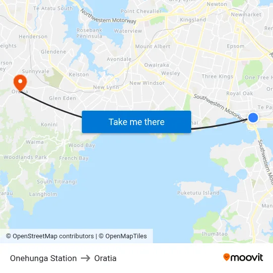 Onehunga Station to Oratia map