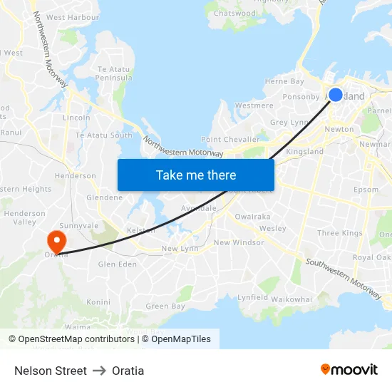 Nelson Street to Oratia map