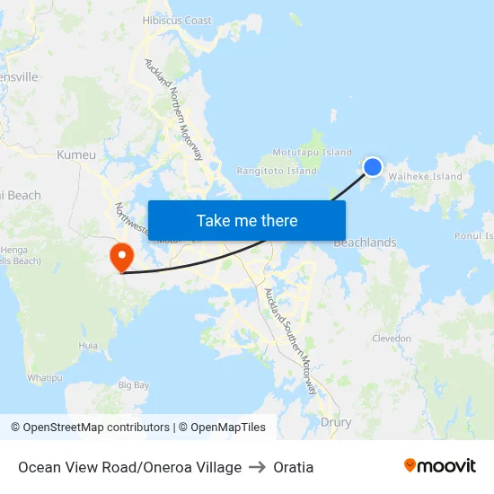 Ocean View Road/Oneroa Village to Oratia map