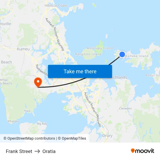 Frank Street to Oratia map
