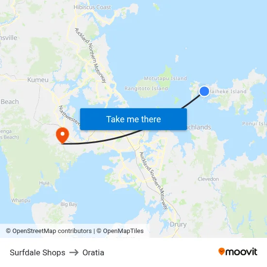 Surfdale Shops to Oratia map