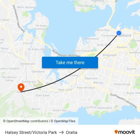Halsey Street/Victoria Park to Oratia map