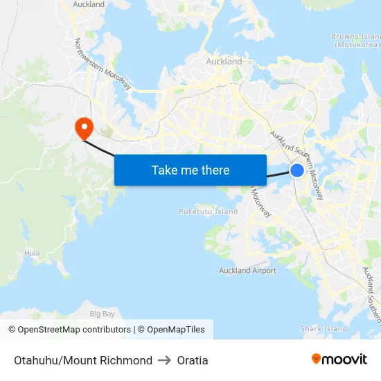 Otahuhu/Mount Richmond to Oratia map