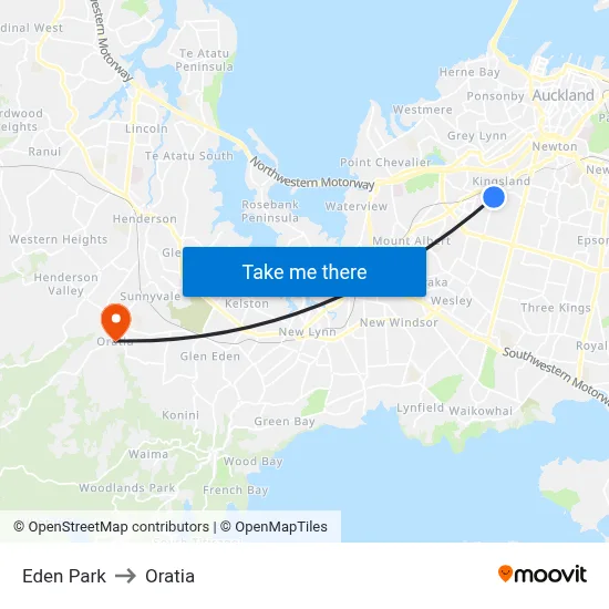 Eden Park to Oratia map