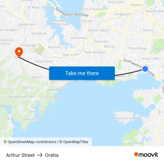 Arthur Street to Oratia map