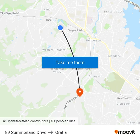 89 Summerland Drive to Oratia map