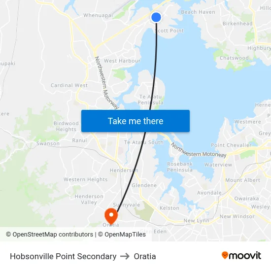 Hobsonville Point Secondary to Oratia map