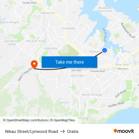 Nikau Street/Lynwood Road to Oratia map