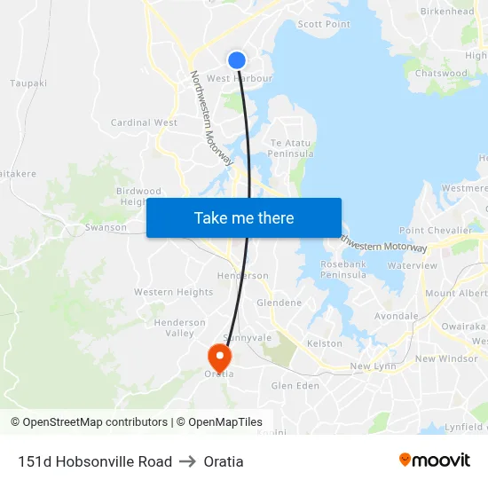 151d Hobsonville Road to Oratia map