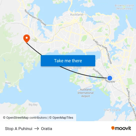 Stop A Puhinui to Oratia map