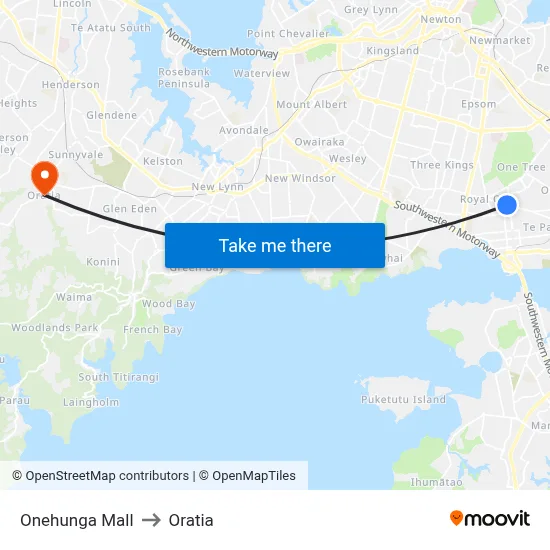 Onehunga Mall to Oratia map