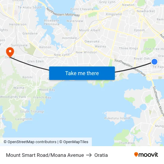 Mount Smart Road/Moana Avenue to Oratia map