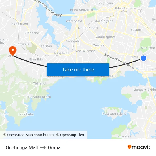 Onehunga Mall to Oratia map