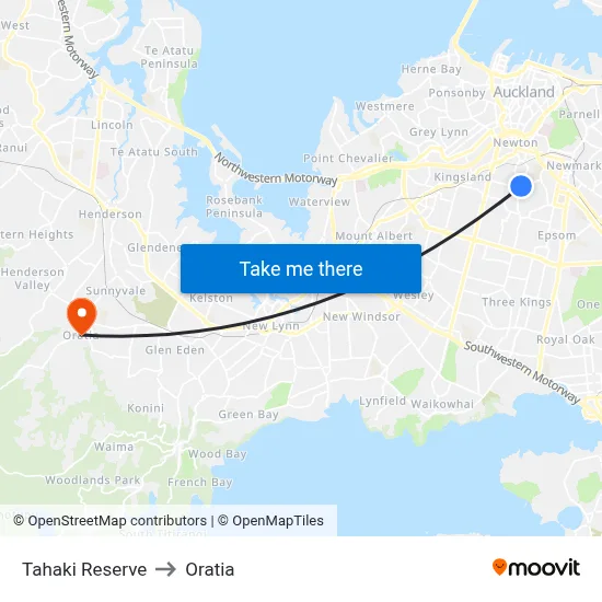 Tahaki Reserve to Oratia map