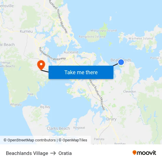 Beachlands Village to Oratia map
