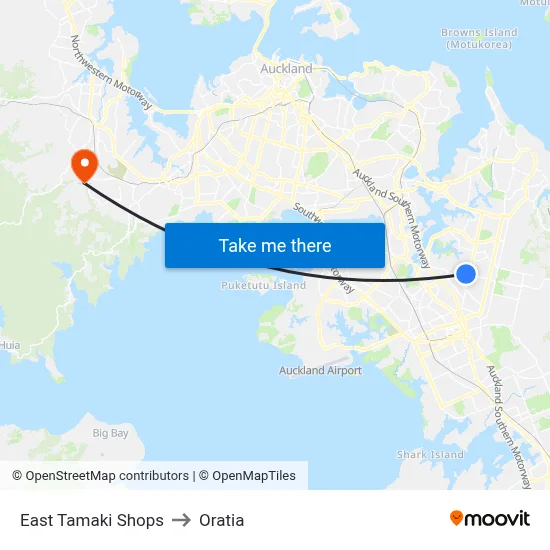East Tamaki Shops to Oratia map