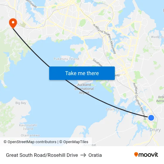 Great South Road/Rosehill Drive to Oratia map