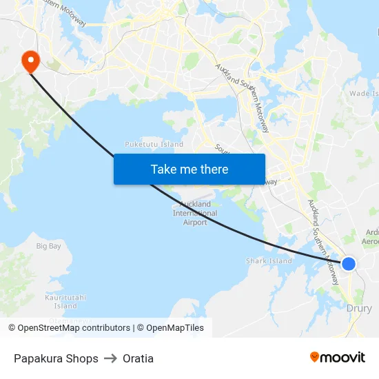 Papakura Shops to Oratia map